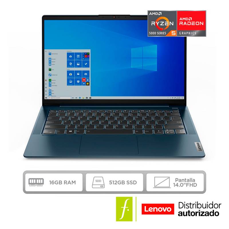 LENOVO - Portátil Lenovo IdeaPad 5 | AMD Ryzen 5 | 16GB RAM | 512GB SSD Almacenamiento | Windows 11 | Pantalla de 14 pulgadas | IP 5 | Computador Portátil