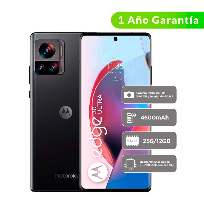 MOTOROLA - Celular Motorola Edge 30 Ultra 256GB 12GB RAM Negro + Snapdragon 8 Gen 1| cámara posterior 200MP| cámara frontal 60MP| pantalla 6,7"