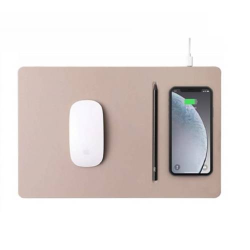 Mouse pad con cargador inalámbrico - crema oscuro