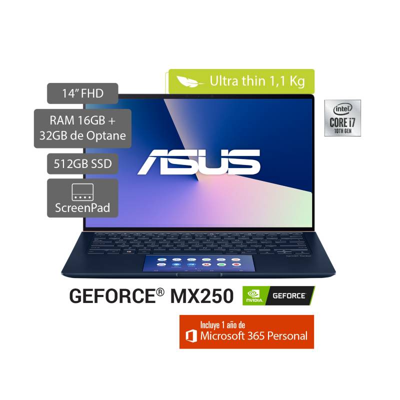 ASUS - Portátil Asus Zenbook UX434FLC Corei7 16GB 512 SSD +32GB Optane NVIDIA MX250