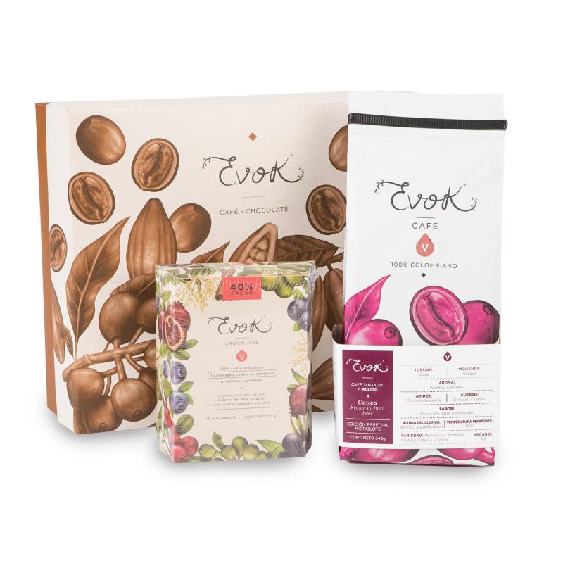 Evok - Kit Café + Estuche Mini Chocolates 10 Unidades - 40% Cacao