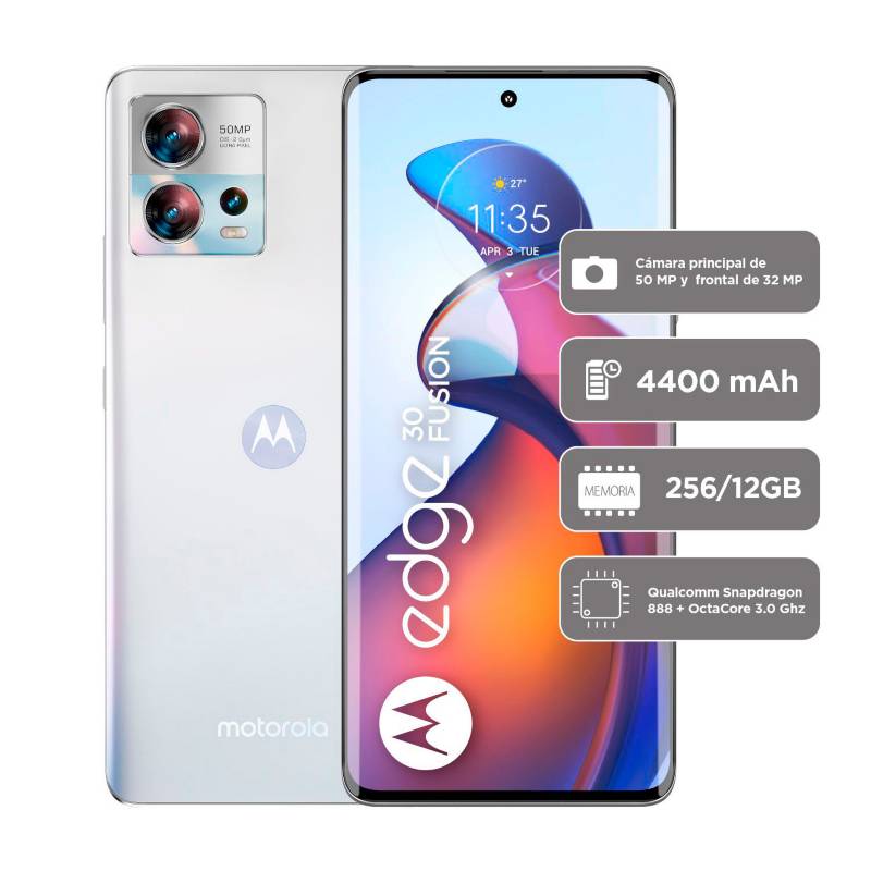 MOTOROLA - Celular Motorola Edge 30 Fusion 256GB 12GB RAM Blanco + Snapdragon 888+| cámara posterior 50MP| cámara frontal 32MP| pantalla 6,5"