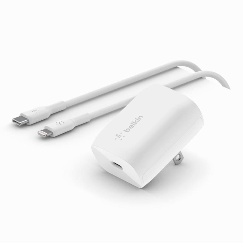 Cargador 20w USBC + Cable USBC a Lig 1m Belkin, cargador tipo C y cable  Lightning, compatible para iPhone BELKIN