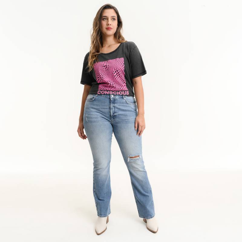 Jeans rectos estampados tiro medio - Mujer