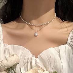 GENERICO - Collar gargantilla doble para mujer perlas moda