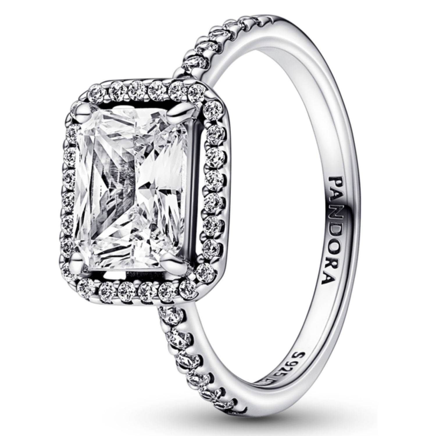 Anillo Pandora Halo Rectangular Reluciente En Plata Esterlina