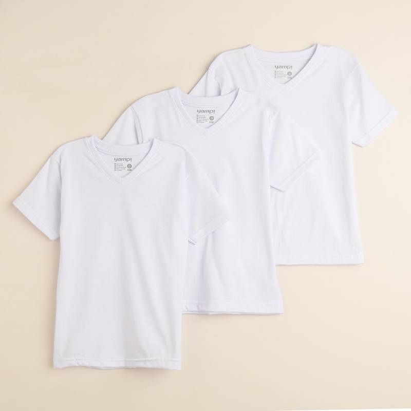 Pack de 3 Camisetas Blancas Cuello V para Niños YAMP