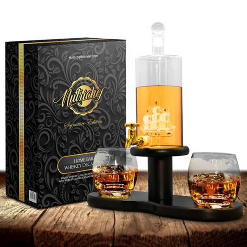 Nutrichef - Decantador de Whisky de Vidrio con Vasos