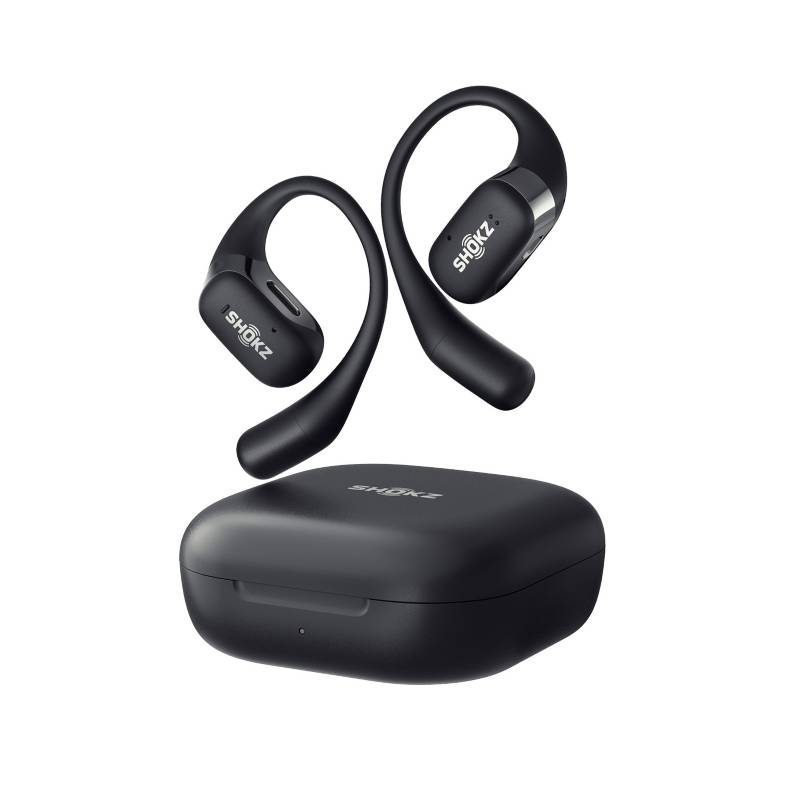 SHOKZ - Audífonos deportivos bluetooth Shokz Open Fit, audífonos inalámbricos con alcance de 10m. Cancelación de ruido IA. Resistencia al agua IP54. Compatible Android / iOS