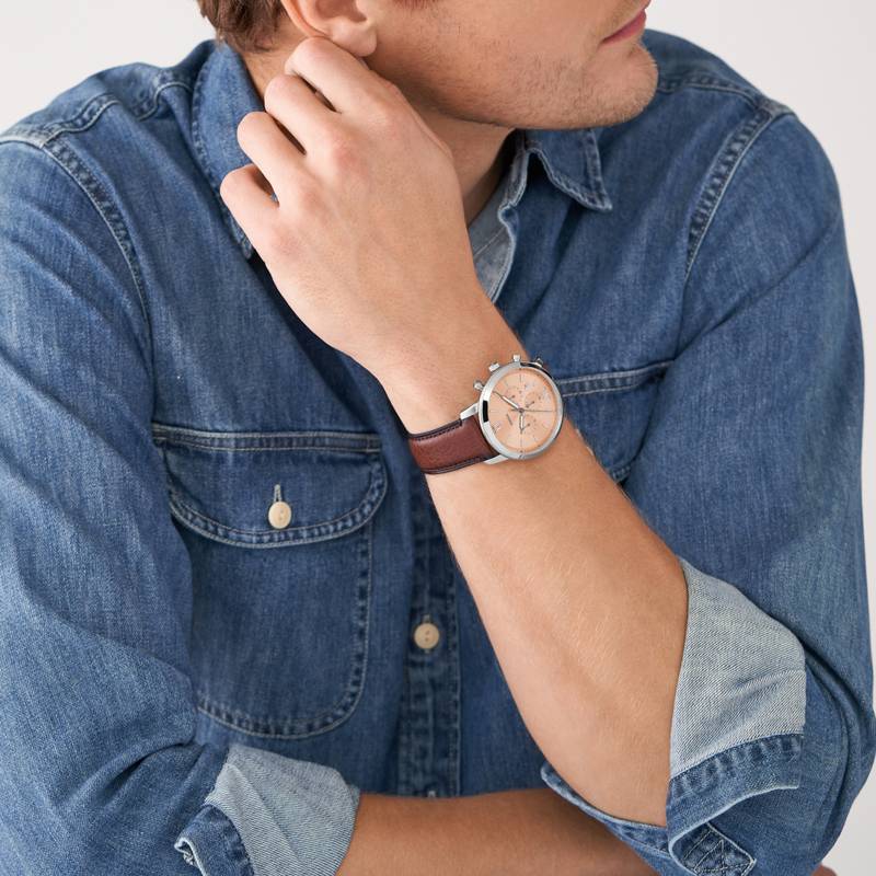 Fossil Everett - Reloj para hombre con correa de acero inoxidable o cuero