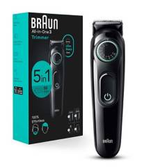BRAUN - Combo Braun Inalámbrico Recargable Todo en Uno 3, Afeitadora Eléctrica y Recortadora de Barba 5 en 1