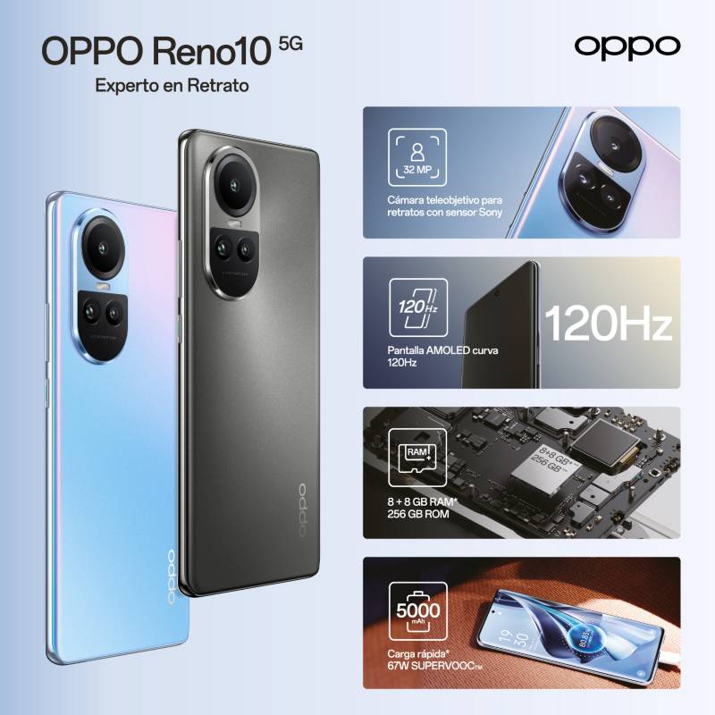 Celular OPPO RENO 10 5G 256 GB 8 GB RAM Azul + Smartwatch