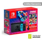 Consola Nintendo Switch | Incluye Juego Mario Kart 8 Deluxe + 3 Meses Suscripción Nintendo Online | 2 Joy-Con Neon, Rojo y Azul | 32GB de almacenamiento