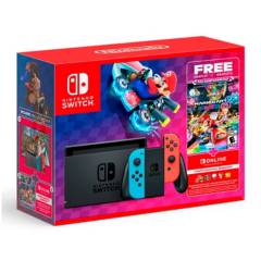 NINTENDO - Consola Nintendo Switch | Incluye Juego Mario Kart 8 Deluxe + 3 Meses Suscripción Nintendo Online | 2 Joy-Con Neon, Rojo y Azul | 32GB de almacenamiento