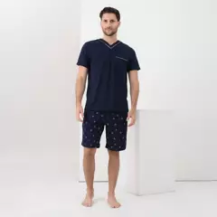 NEWBOAT - Conjunto de pijama con short Corto Manga corta con Estampado para Hombre de Algodón Newboat