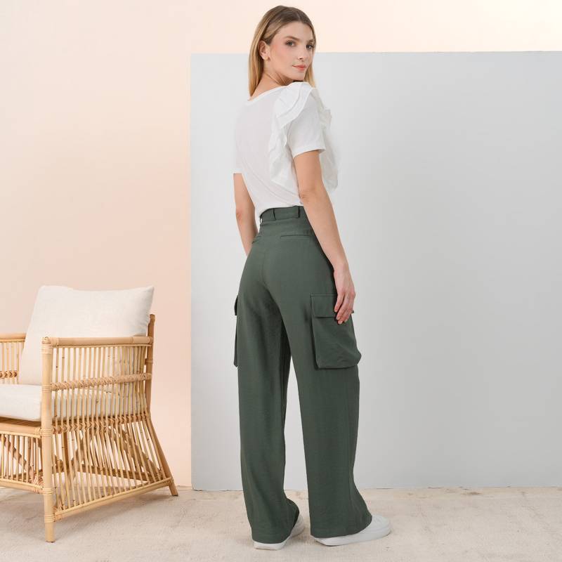 Pantalón Cargo para Mujer Tiro medio Metalizado Sybilla