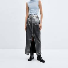 MANGO - Falda de jean Midi Metalizada de Algodón para Mujer MANGO