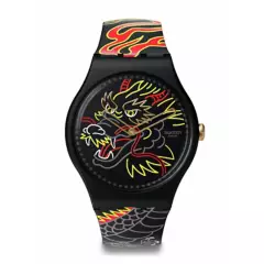 SWATCH - Reloj Swatch Unisex YEAR OF THE DRAGON DRAGON IN WIND PAY. Reloj Silicona Negro
