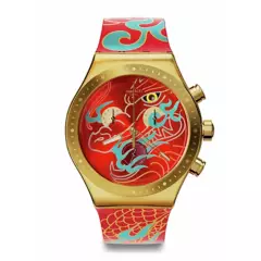 SWATCH - Reloj Swatch Unisex YEAR OF THE DRAGON DRAGON IN MOTION. Reloj Silicona Rojo