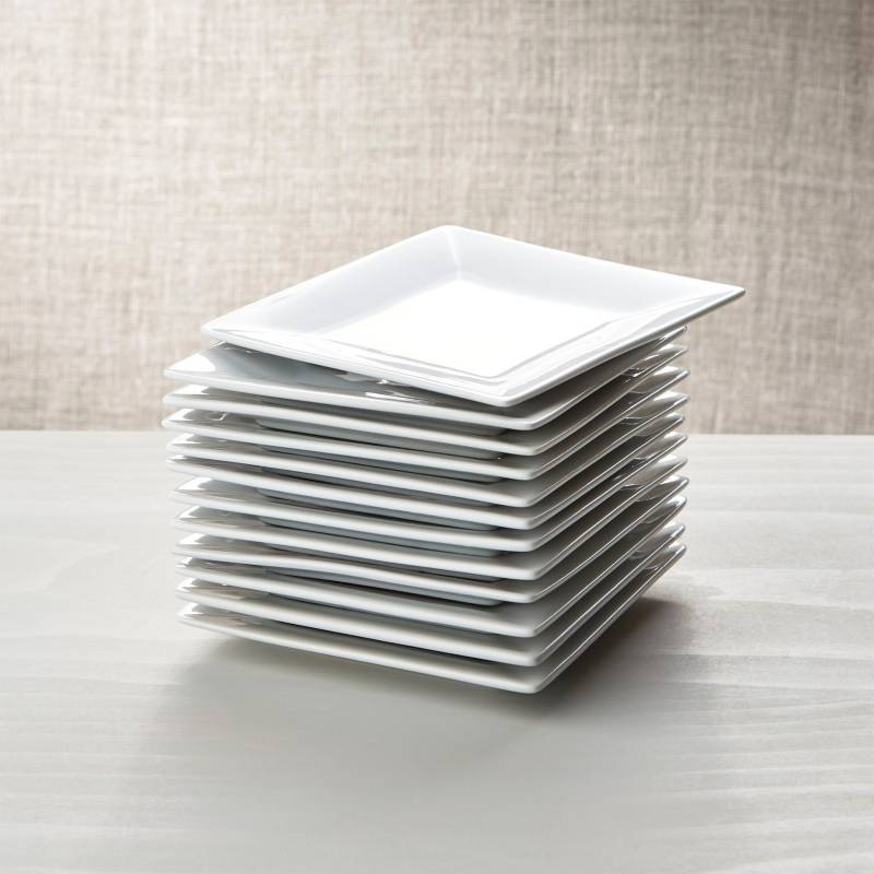 Crate & Barrel - Juego de 12 Platos para Aperitivo de Porcelana Blanca en Caja
