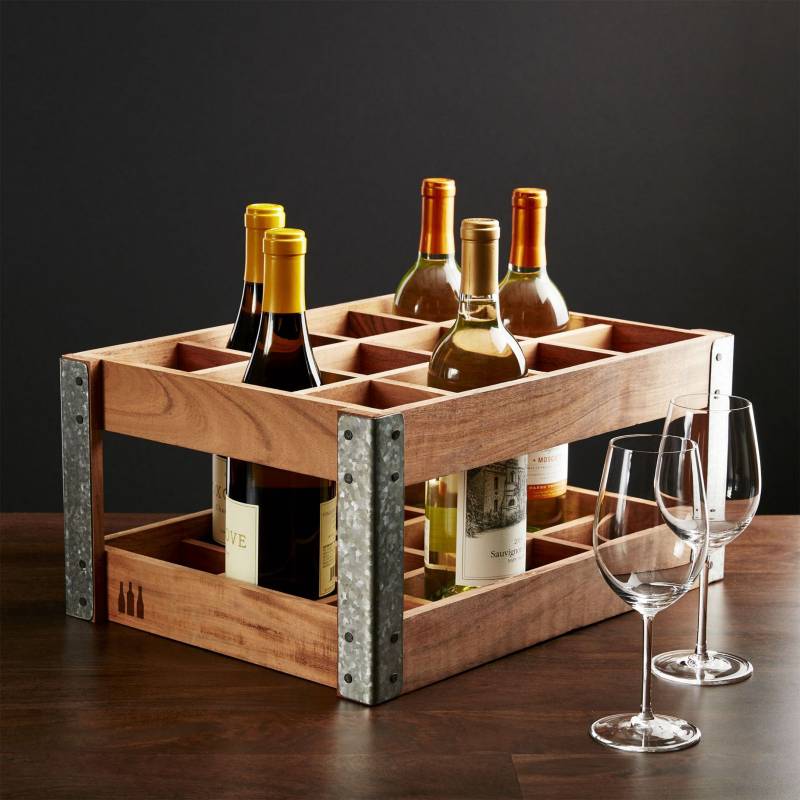 Crate & Barrel - Vinera para 12 Botellas de Vino en Madera y Metal 
