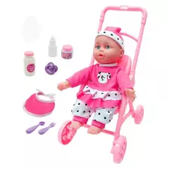 UNEEDA - Muñeca Bebé Little Luv, a partir de 3 años, Incluye (muñeca, coche y accesorios)