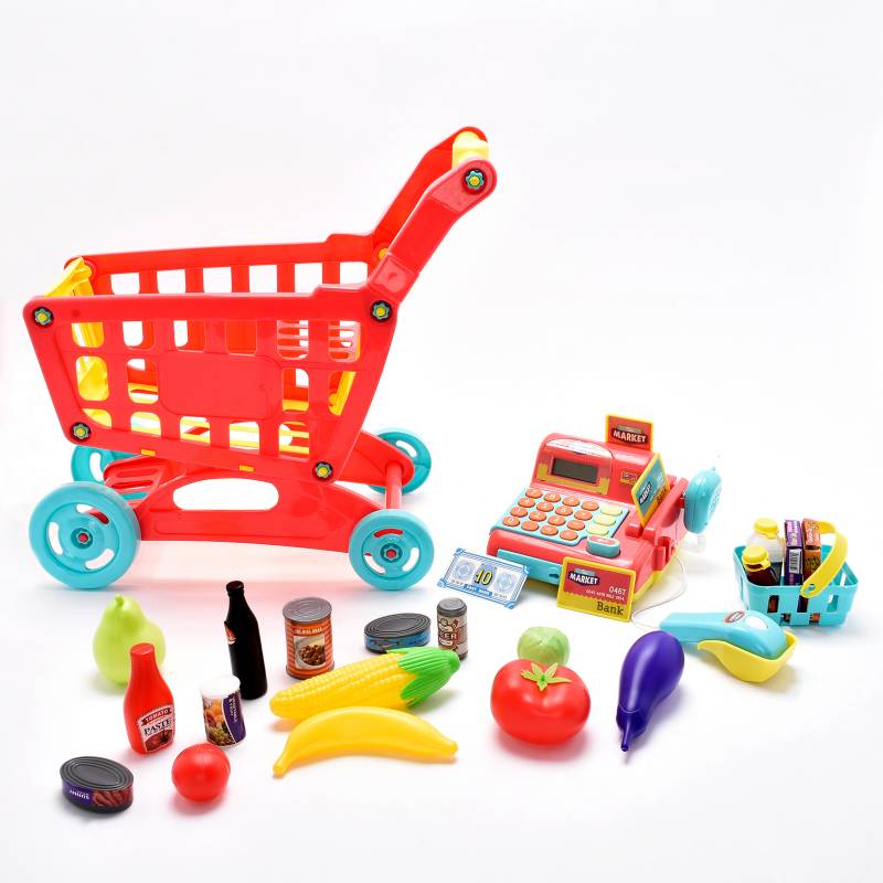  - Caja Registrado y Carrito de Supermercado de Juguete, incluye (comida de juguete), a partir de 3 años