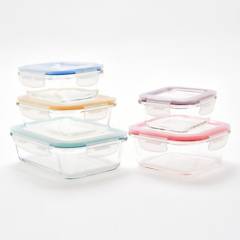 MICA - Set X5 Recipientes de vidrio hermetico con tapas para almacenar alimentos