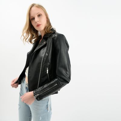 Chaqueta mujer efecto cuero negra tipo biker Denimlab DENIMLAB