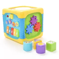 WINFUN - Cubo Interactivo de Aprendizaje para Bebé,  más 4 Figuras Encajables, Emite Luces y Sonidos. A Partir de los 6 Meses (Incluye Pilas) - WINFUN