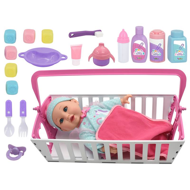  - Muñeca Bebé Cuna Little Darlings, a partir de 2 años, incluye (muñeca y 20 accesorios)