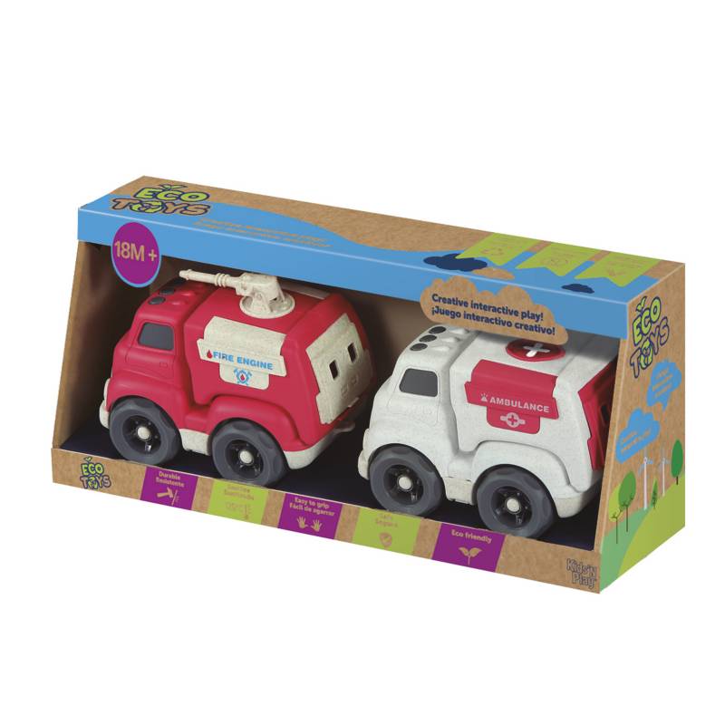 KIDS N PLAY - Auto de Juguete Básico Kids'N Play Pack x2 Camión Bombero y Ambulancia
