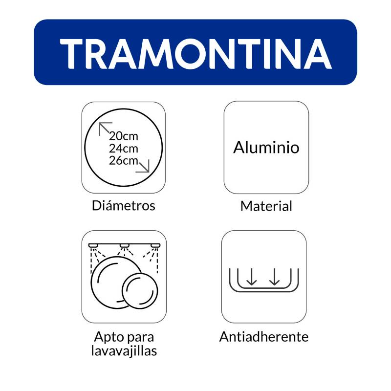 Sartenes x 3 Antiadherente 20cm, 24cm y 26cm TRAMONTINA