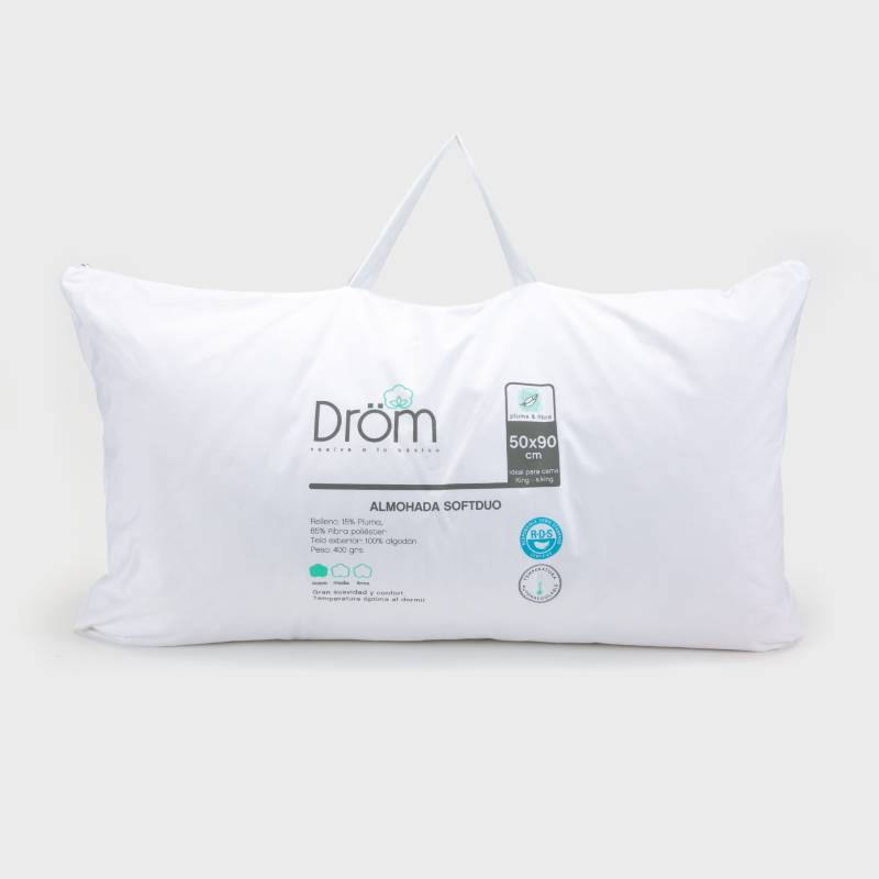 DROM - Almohada de Microfibra y Plumas, Firmeza Suave 50 X 90 cm Drom Soft Duo