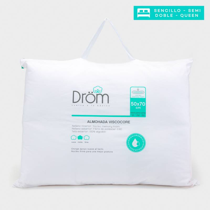 DROM - Almohada de Microfibra y Memory Foam, Firmeza Media 50 X 70 cm Drom Visco Core
