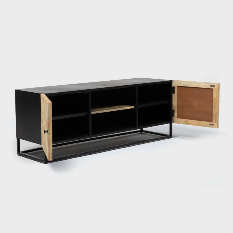 Mueble TV de madera en negro y natural, 180 x 40 x 46,7 cm