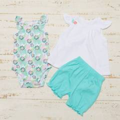 YAMP - Conjunto de body + camiseta + short para Bebé Niña algodón Yamp