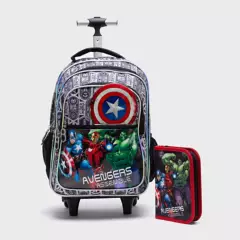 DISNEY - Morral Escolar  Avengers Gris con Ruedas incluye Carpeta, a partir de los 5 años - Disney