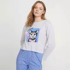 SYBILLA - Camiseta de Pijama para Mujer Larga Manga larga de Algodón Sybilla