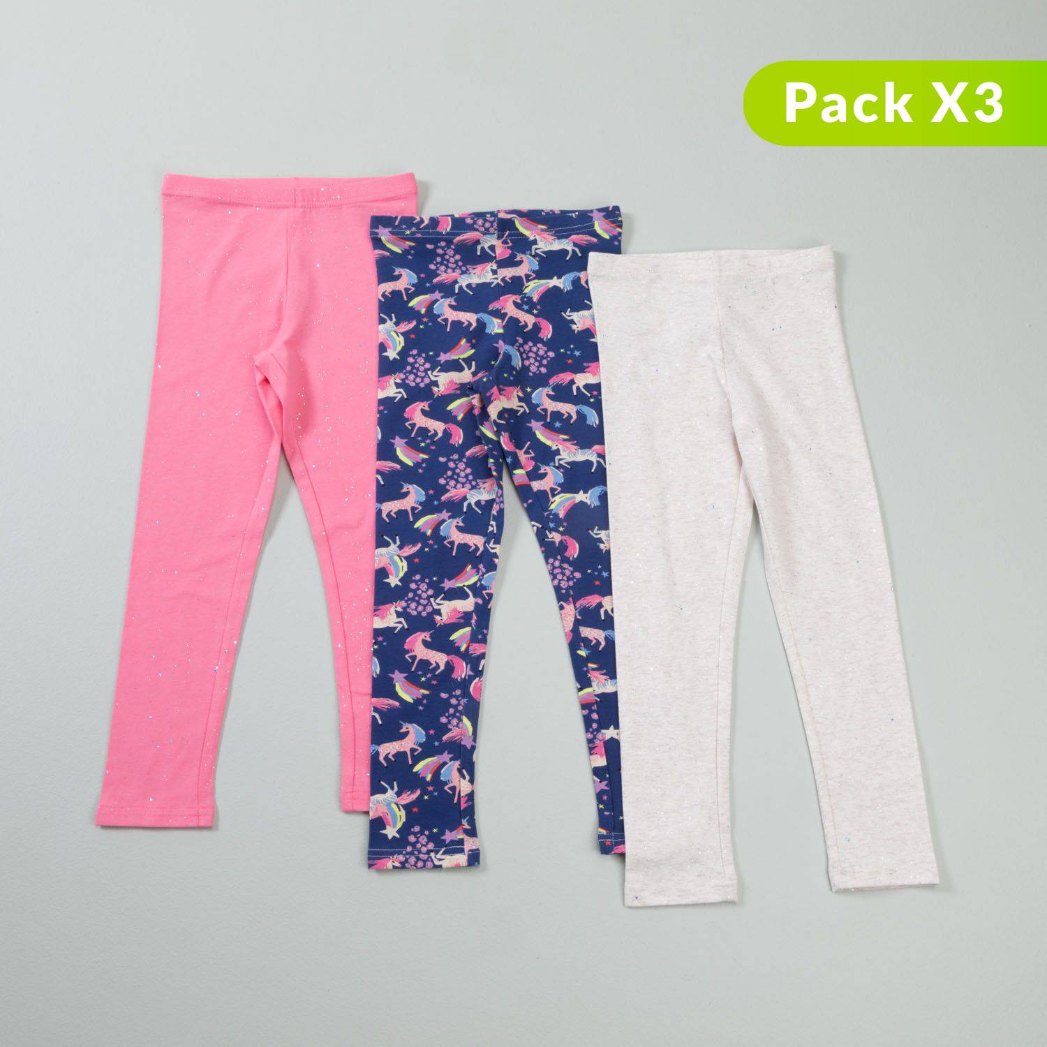 Pack de 3 leggings de punto con estampado para niñas
