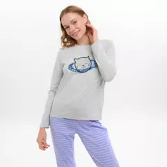 SYBILLA - Camiseta de Pijama para Mujer Larga Manga larga Sybilla