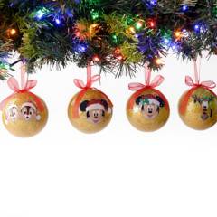 DISNEY - Bolas de Navidad Mickey Mouse Set x4 Unidades para Árbol de Navidad 7.5 cm Doradas Disney