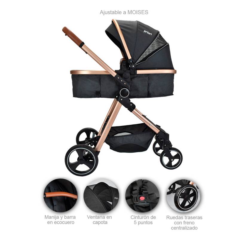 Coche para Bebé Travel System Priori, color Negro y Bronce, modelo Frezzio  PRIORI