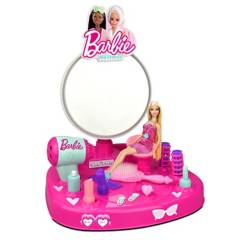BARBIE - Tocador de Barbie con Luz y Sonido, incluye (Tocador y 12 accesorios). A partir de 3 años.