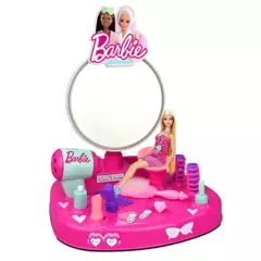 BARBIE - Tocador de Barbie con Luz y Sonido, incluye (Tocador y 12 accesorios). A partir de 3 años.