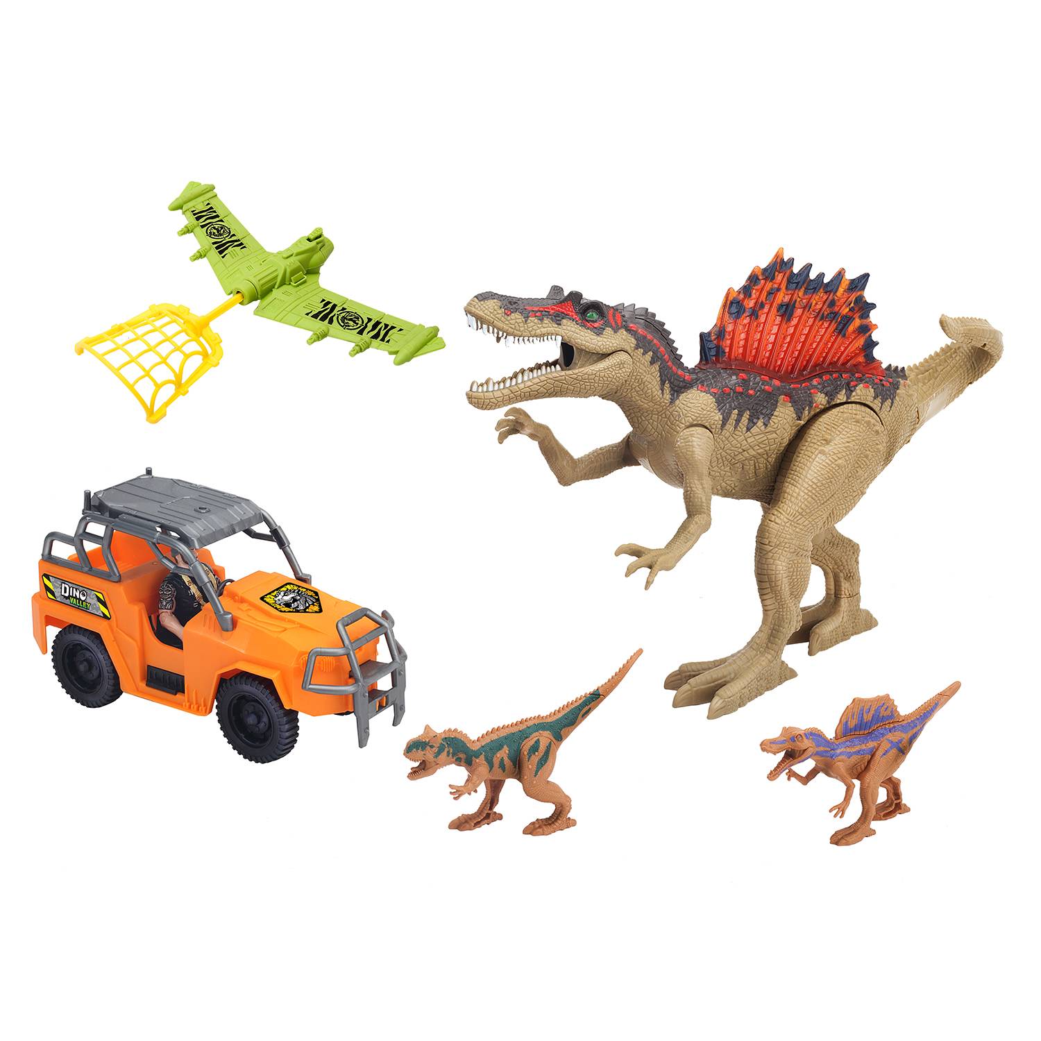 Muñeco de Dinosaurio Dino Valley, Incluye (3 Dinosaurios + Carro +