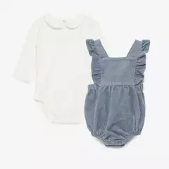 YAMP - Conjunto Body blusa + Jardinera + medias para Bebé niña en Algodón Yamp