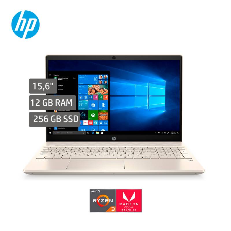 HP - Portátil HP Pavilion Laptop 15.6 pulgadas AMD RYZEN R3 12GB 256GB