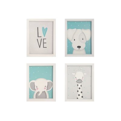 Animals Love, Set X 4 Cuadros. 25Cm X 20Cm. Azul Plini