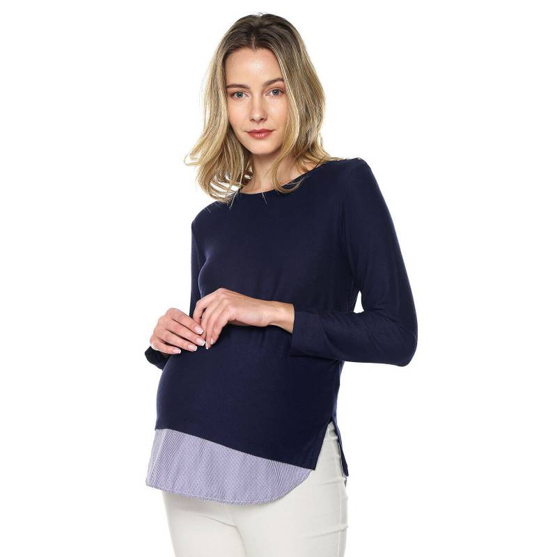 MOMS CLOSET - Blusa maternidad doble tela azul rayas